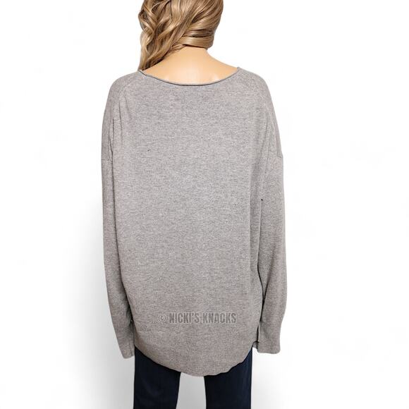 J Crew Heather Gray Wool Blend Oversized Relaxed Fit V Neck Sweater Size XL - Picture 4 of 8